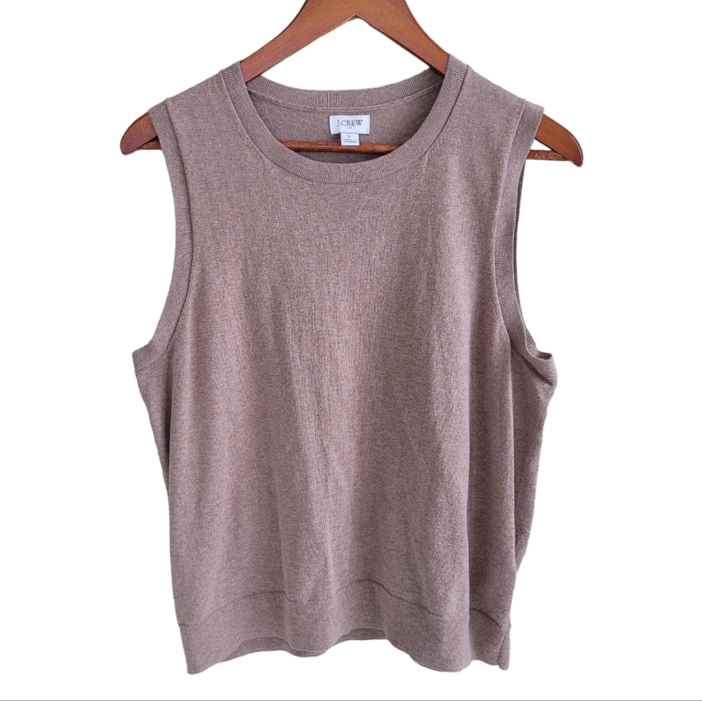 JCrew  factory Sweater Vest Scoop Neck Tan Women's Large Neutral Preppy Classic
